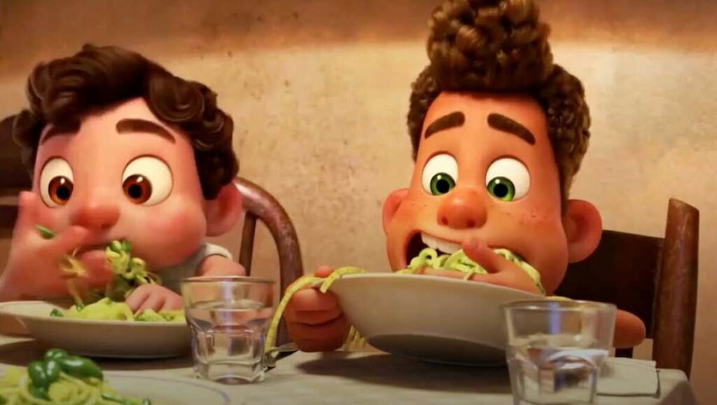 Luca et Alberto qui mange “la pasta al pesto genovese”